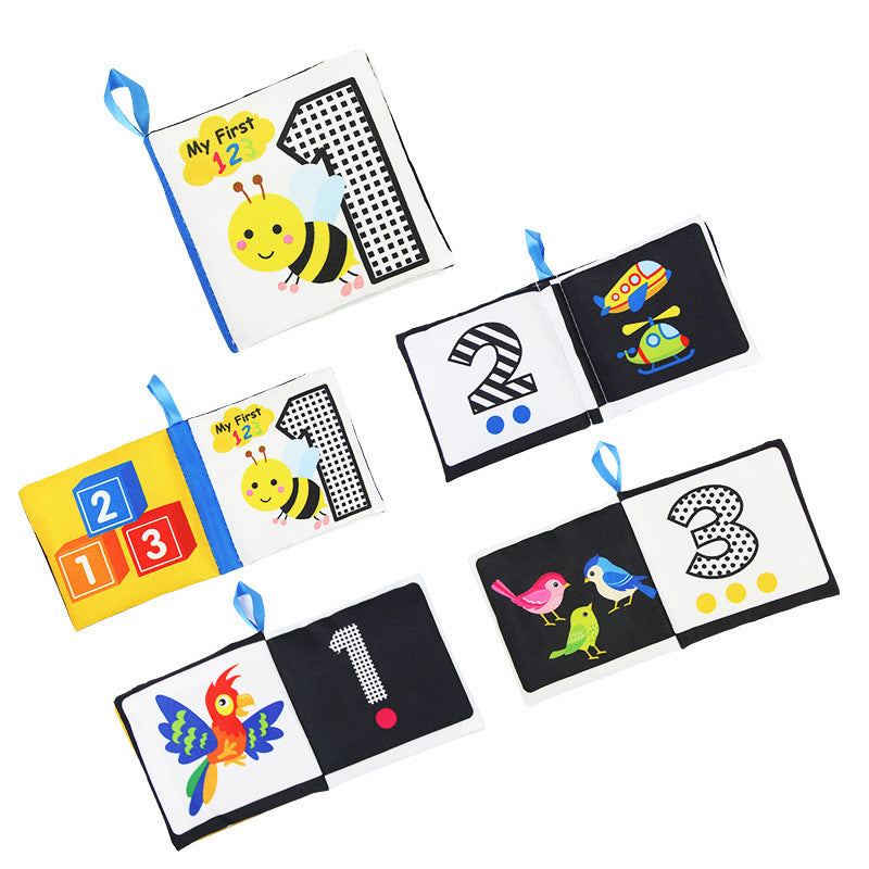 Baby Visual Cloth Book Montessori Black White Sensory Rattle