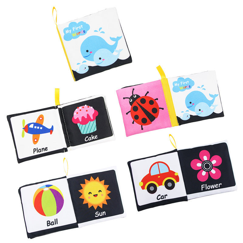 Baby Visual Cloth Book Montessori Black White Sensory Rattle