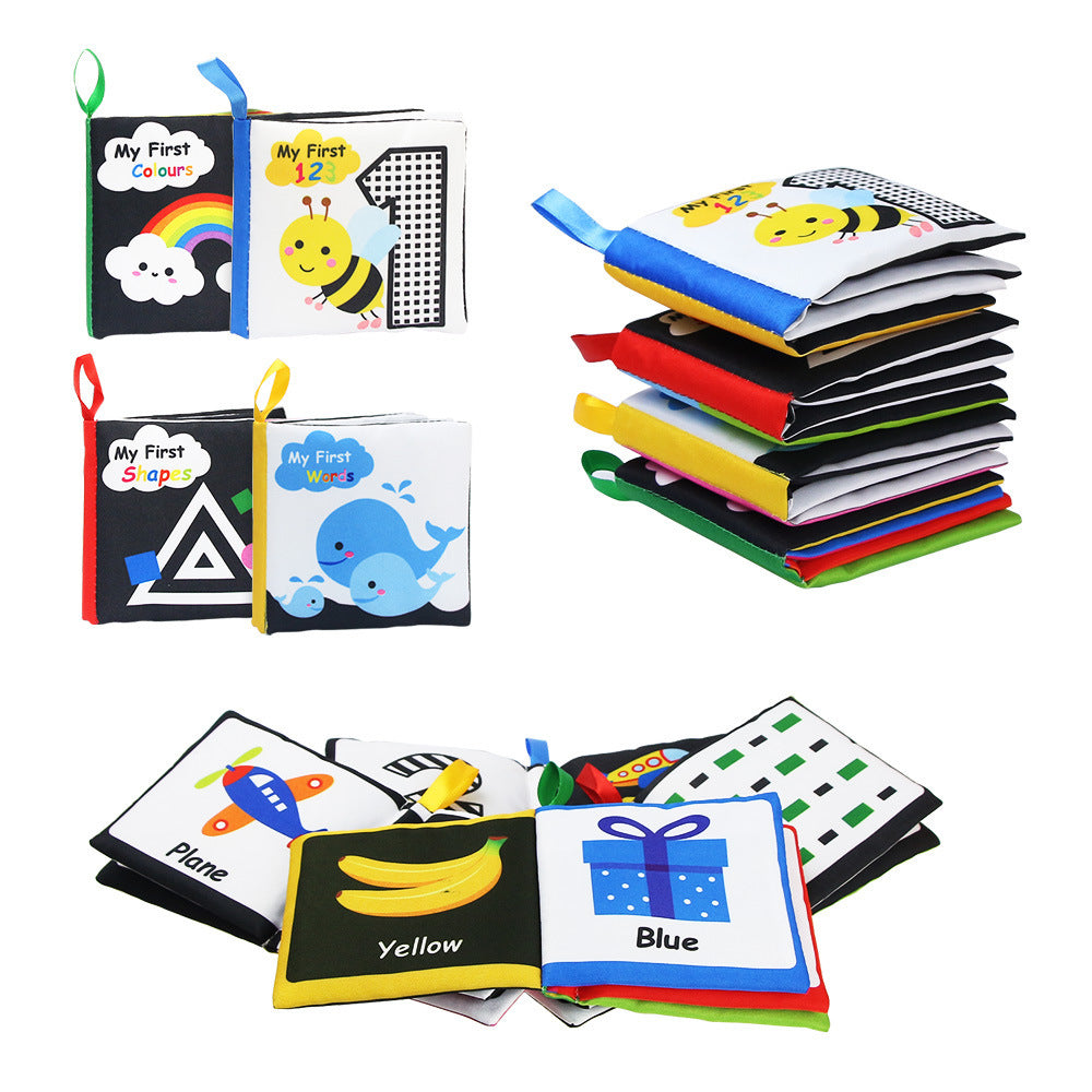 Baby Visual Cloth Book Montessori Black White Sensory Rattle