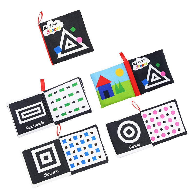 Baby Visual Cloth Book Montessori Black White Sensory Rattle