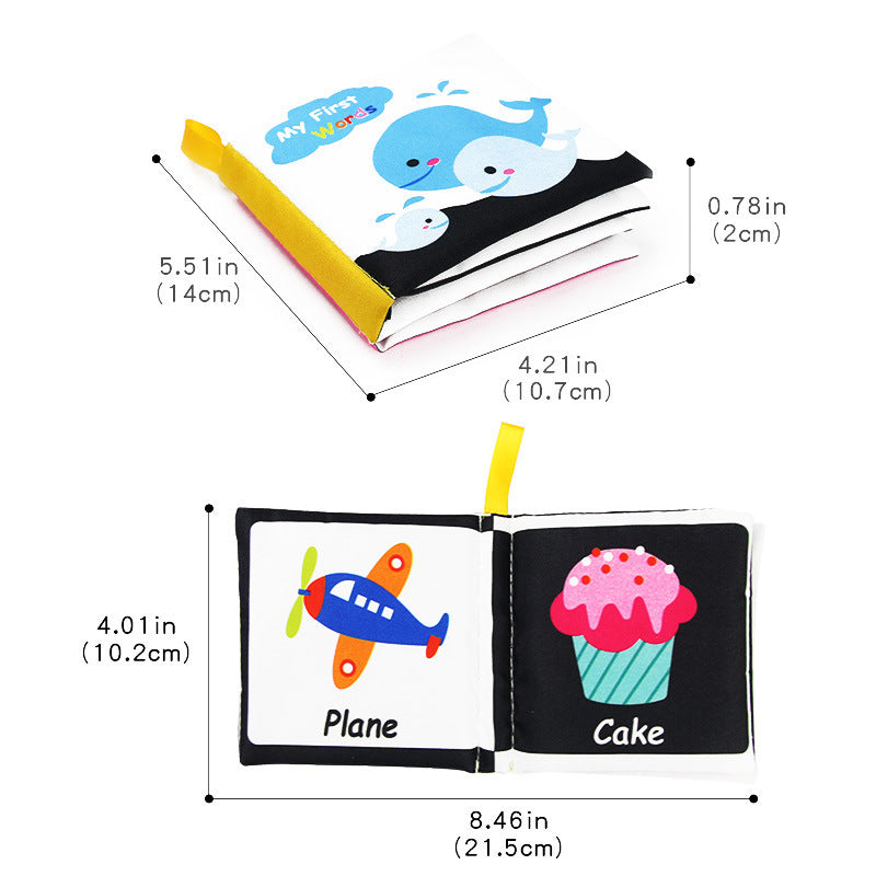 Baby Visual Cloth Book Montessori Black White Sensory Rattle