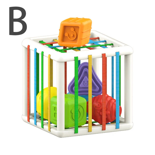 Baby Montessori Geometric Shape Blocks Cube Educational Motor Skill