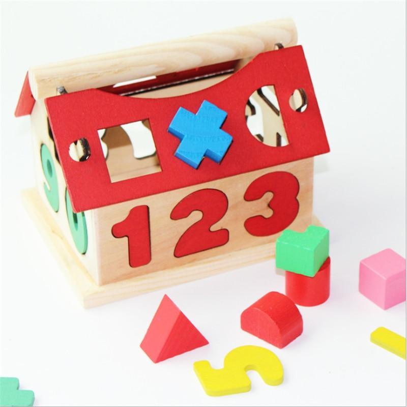 Children Color Wooden House Shape Blocks Educational Intelligence Toy