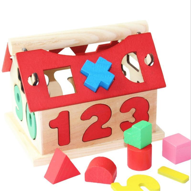 Children Color Wooden House Shape Blocks Educational Intelligence Toy
