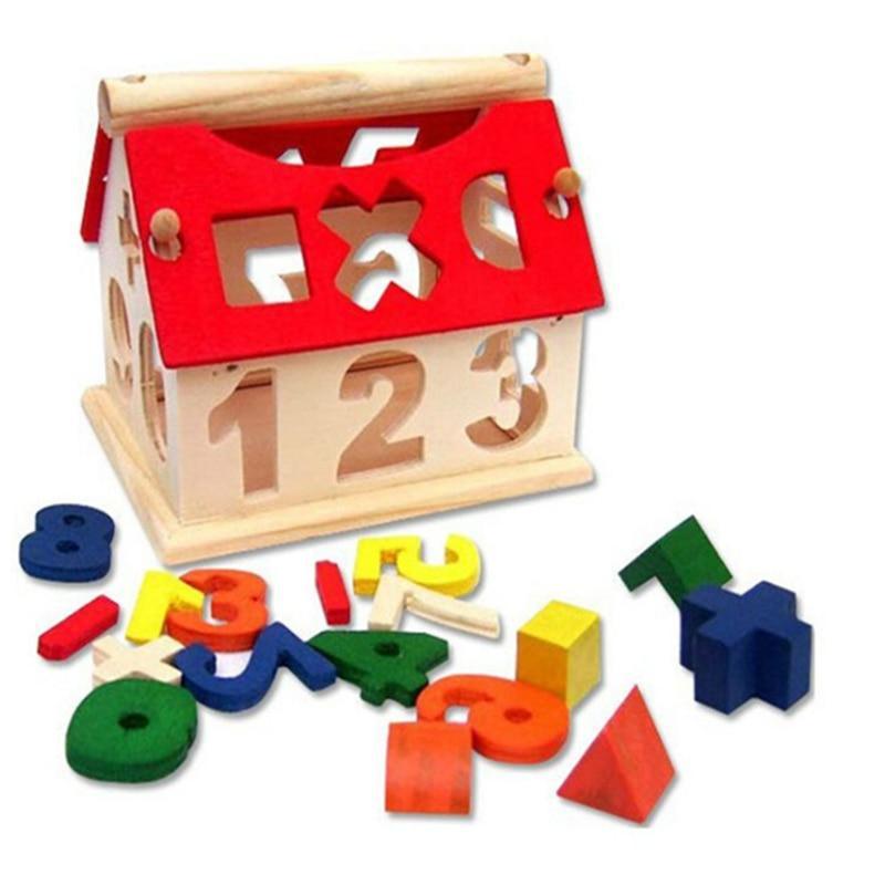 Children Color Wooden House Shape Blocks Educational Intelligence Toy