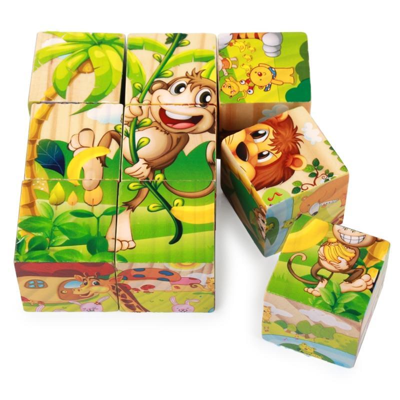 Nine Blocks Six Sided 3D Wooden Cube Puzzle Educational