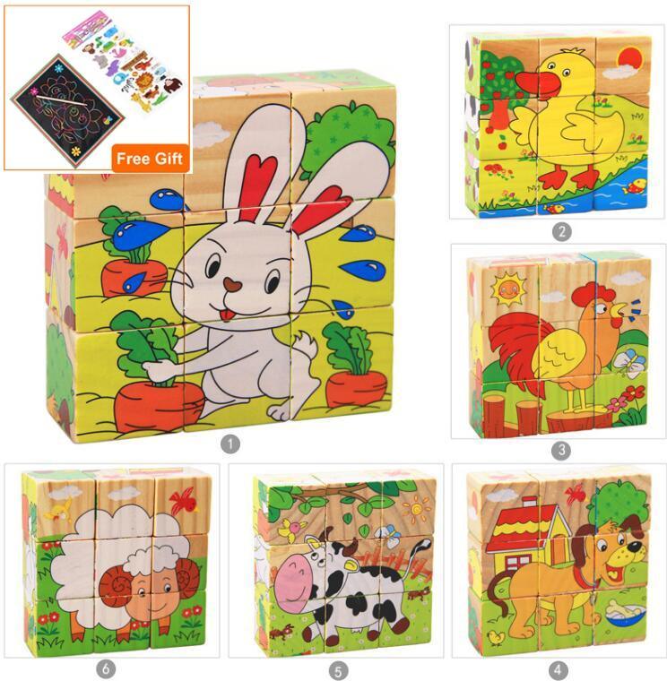 Nine Blocks Six Sided 3D Wooden Cube Puzzle Educational