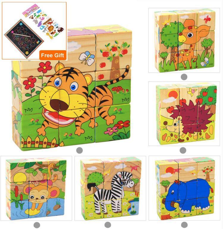 Nine Blocks Six Sided 3D Wooden Cube Puzzle Educational