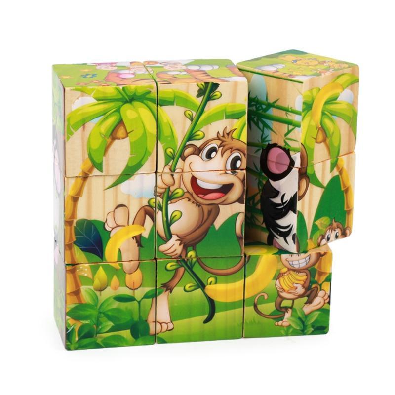 Nine Blocks Six Sided 3D Wooden Cube Puzzle Educational