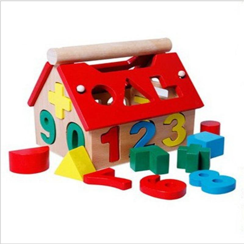 Children Color Wooden House Shape Blocks Educational Intelligence Toy